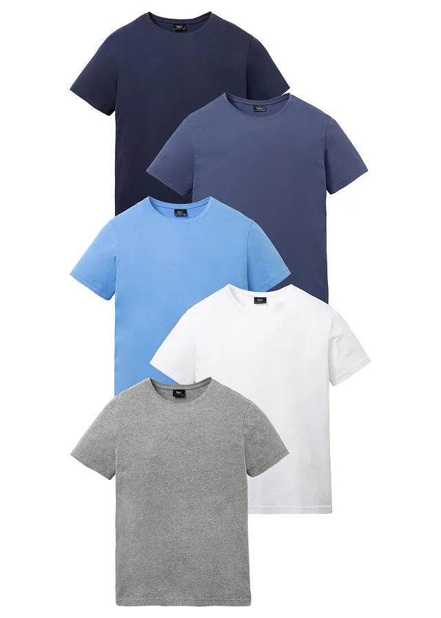 Camiseta (5 unidades) Blanco + gris jaspeado + azul medio + añil + azul oscuro